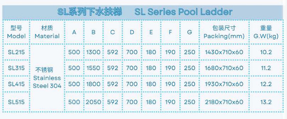 SL215 échelle de piscine en acier inoxydable