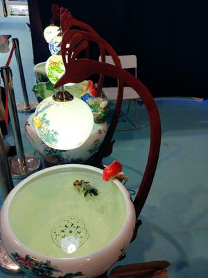 Cuvette en céramique chinoise de poissons du modèle 520mm de pivoine avec la lampe