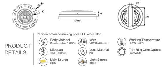 4 la piscine des fils 230mm RVB 12W IP68 12v s'allume