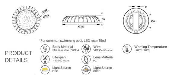 24 volts 225mm LED sous-marine imperméable allument 12W