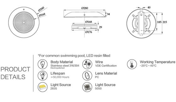 Lumières extérieures de piscine de 18 watts IP68 Inground