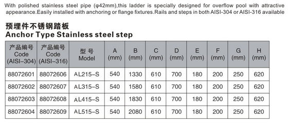 1.0mm Stainless Steel Swimming Pool Ladder